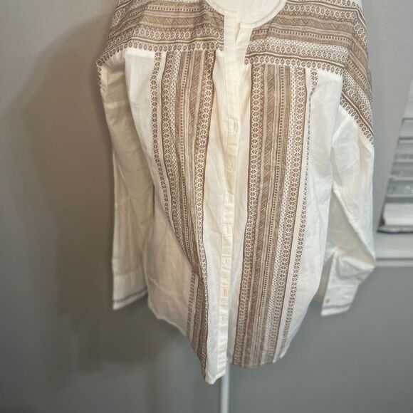 Sundance Cotton Bohemian Print Top Long Sleeve White Brown P 10 Medium - Picture 2 of 12